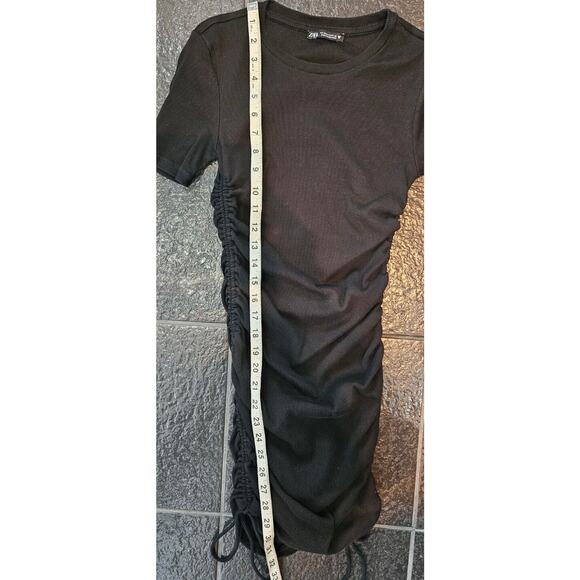 Zara Womens Dress Medium Black Ribbed Crew Neck Ruched Sides Knit Mini Short - Picture 10 of 11